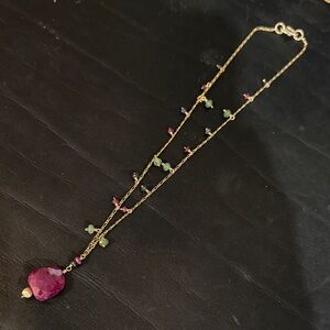 Elegant Gold Necklace with Ruby and Gem Accents